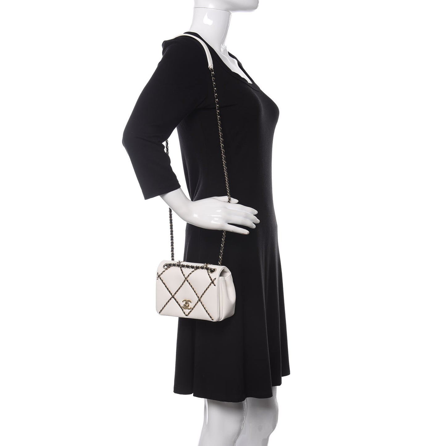 Lambskin Small Entwined Chain Flap White