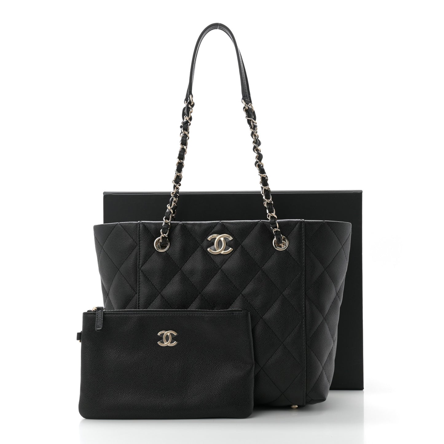 Caviar Quilted Small Shopping Black