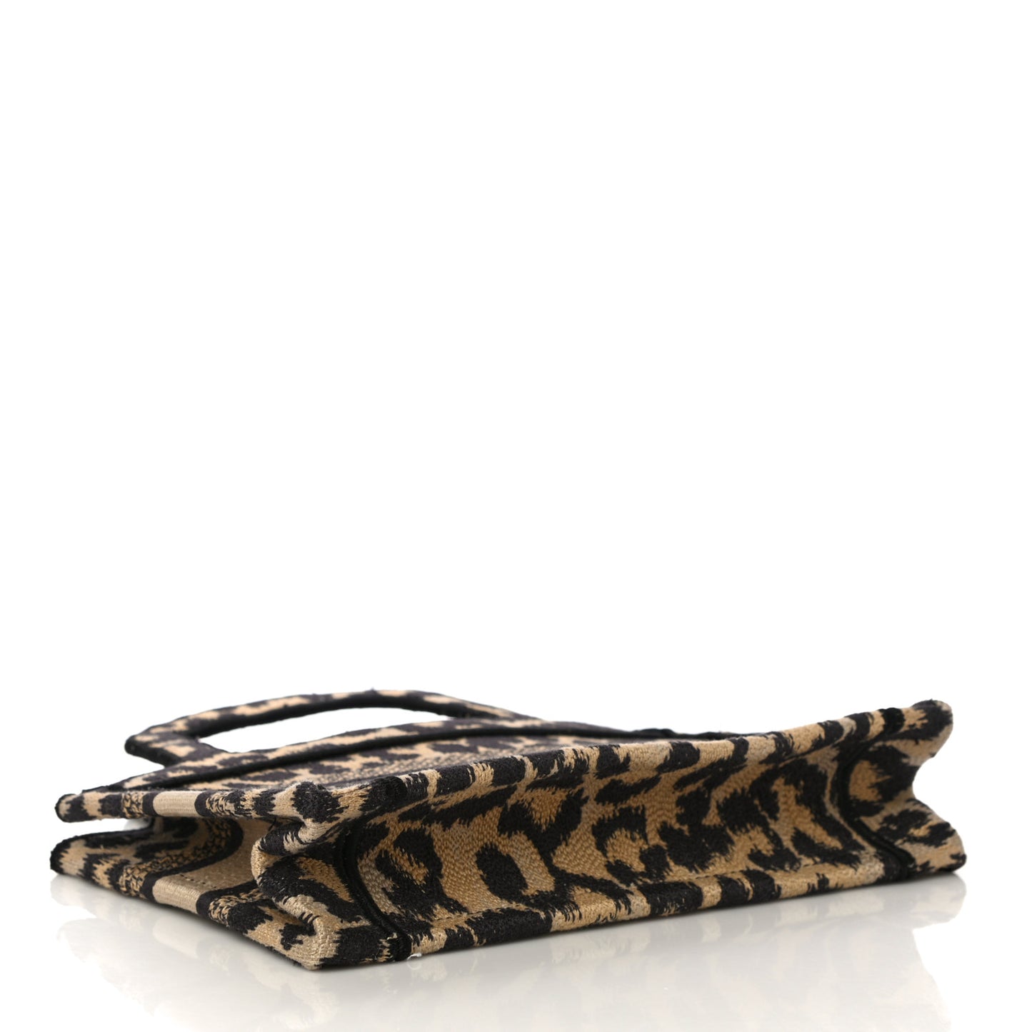 Canvas Mizza Embroidered Mini Leopard Book Tote Beige
