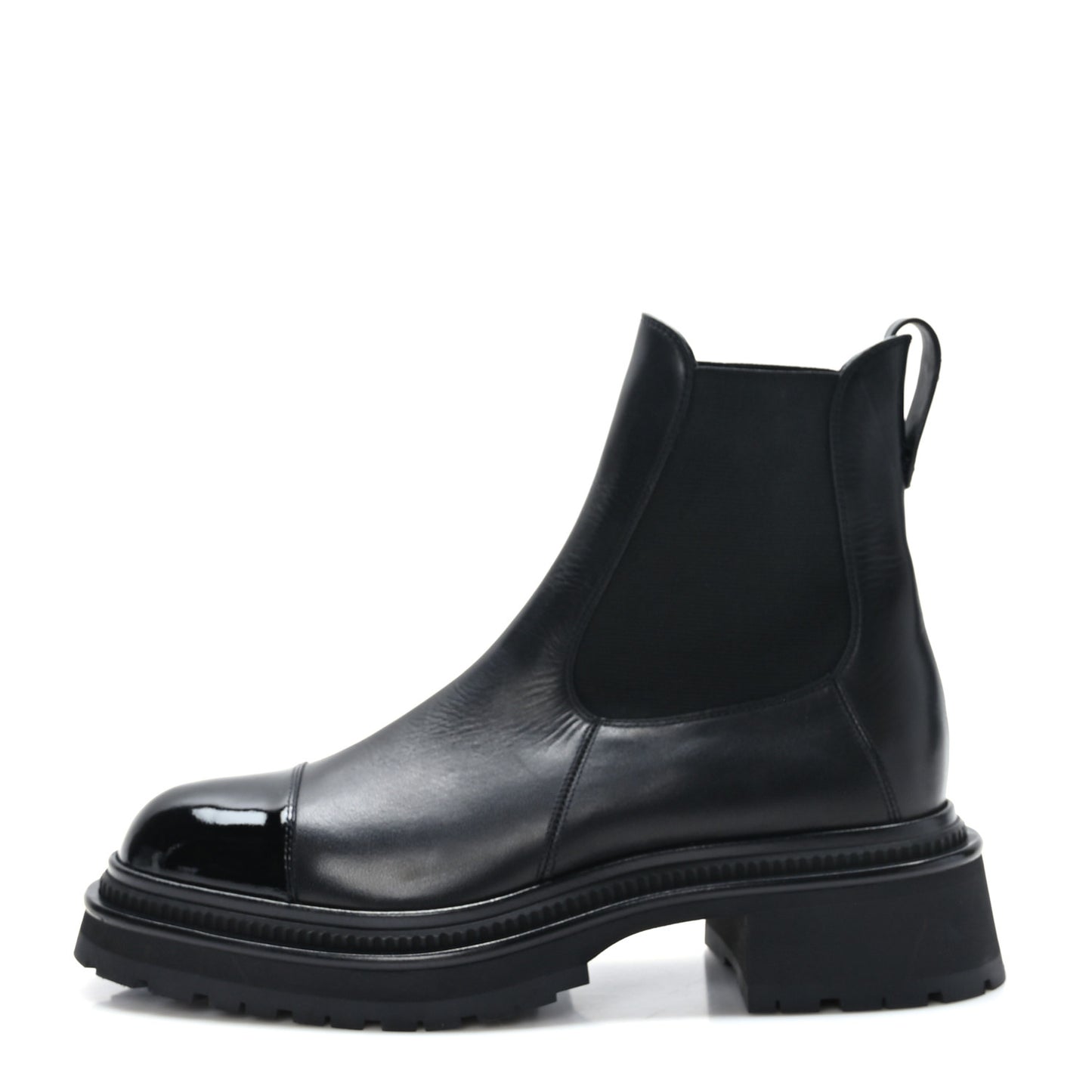 Calfskin Patent Cap Toe Ankle Boots 40.5 Black