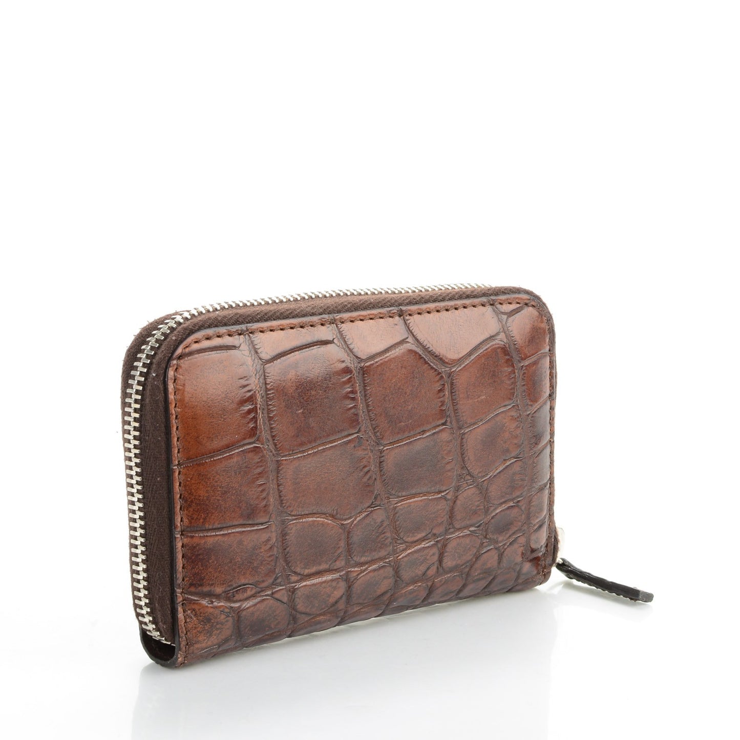 Crocodile Zip Around Card Case Brown