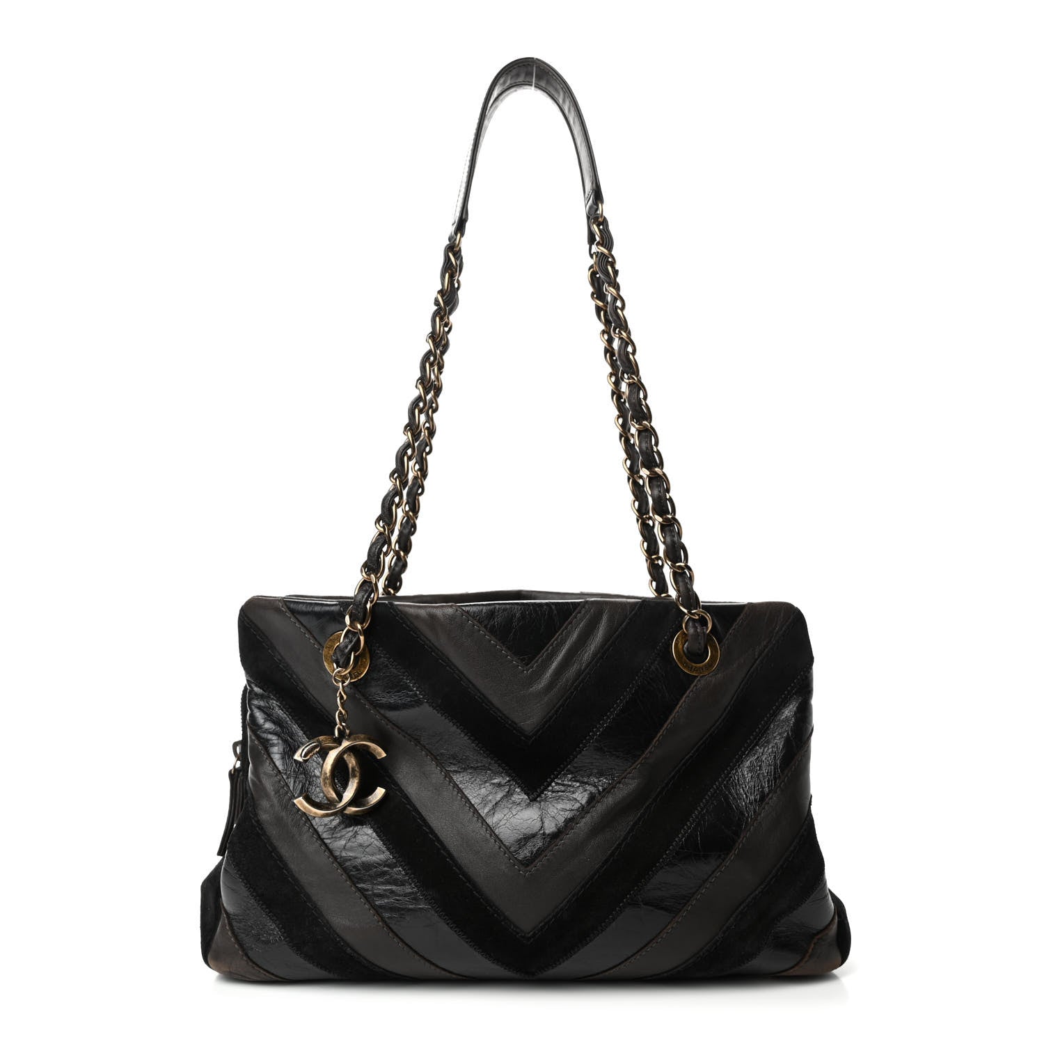 Chanel Suede Lambskin Glazed Calfskin Lady Vintage Tote Black 1 of 5