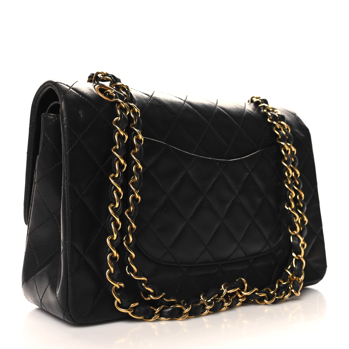 Lambskin Quilted Medium Double Flap Black