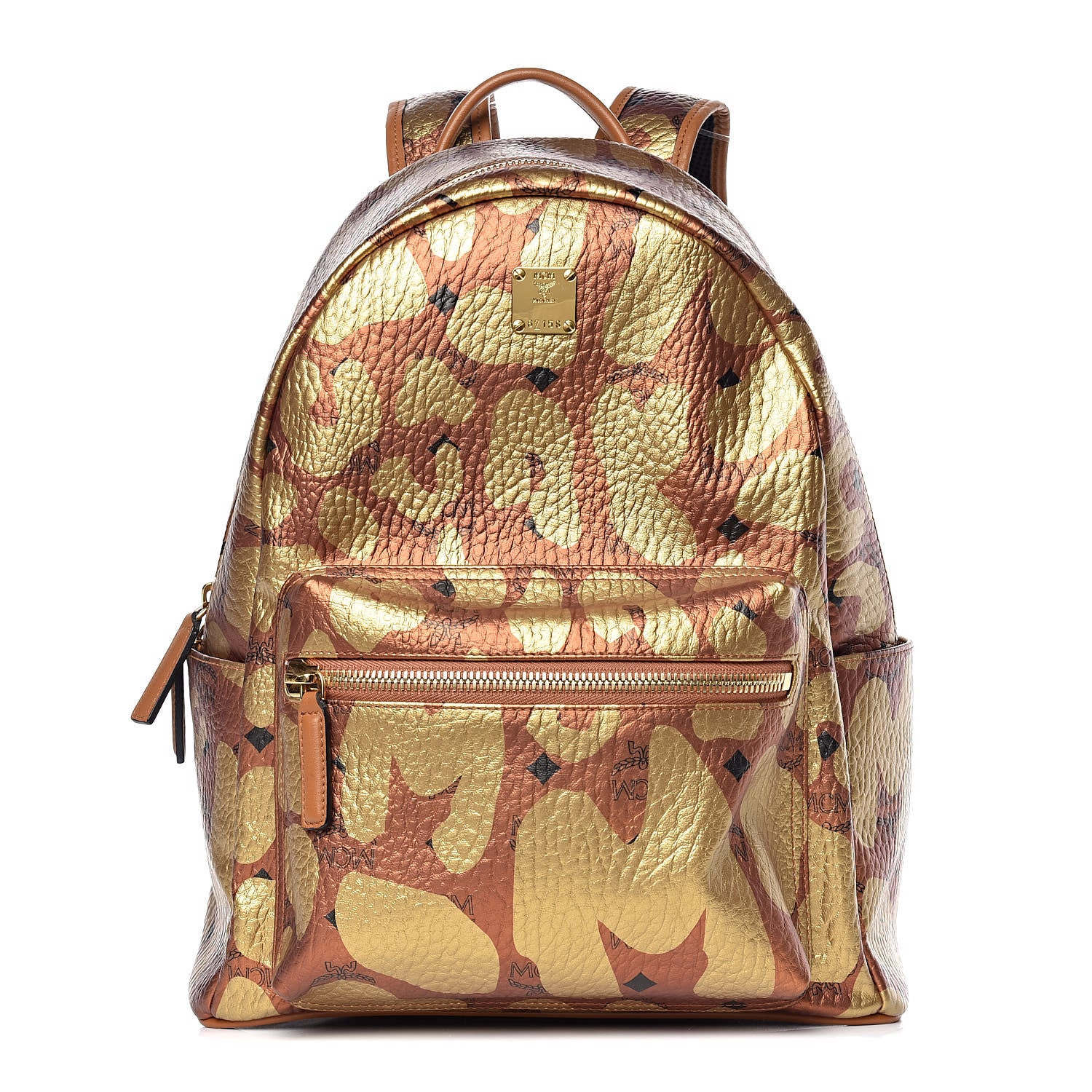MCM Metallic Visetos Leopard Print Small Stark Backpack Cognac 1 of 11