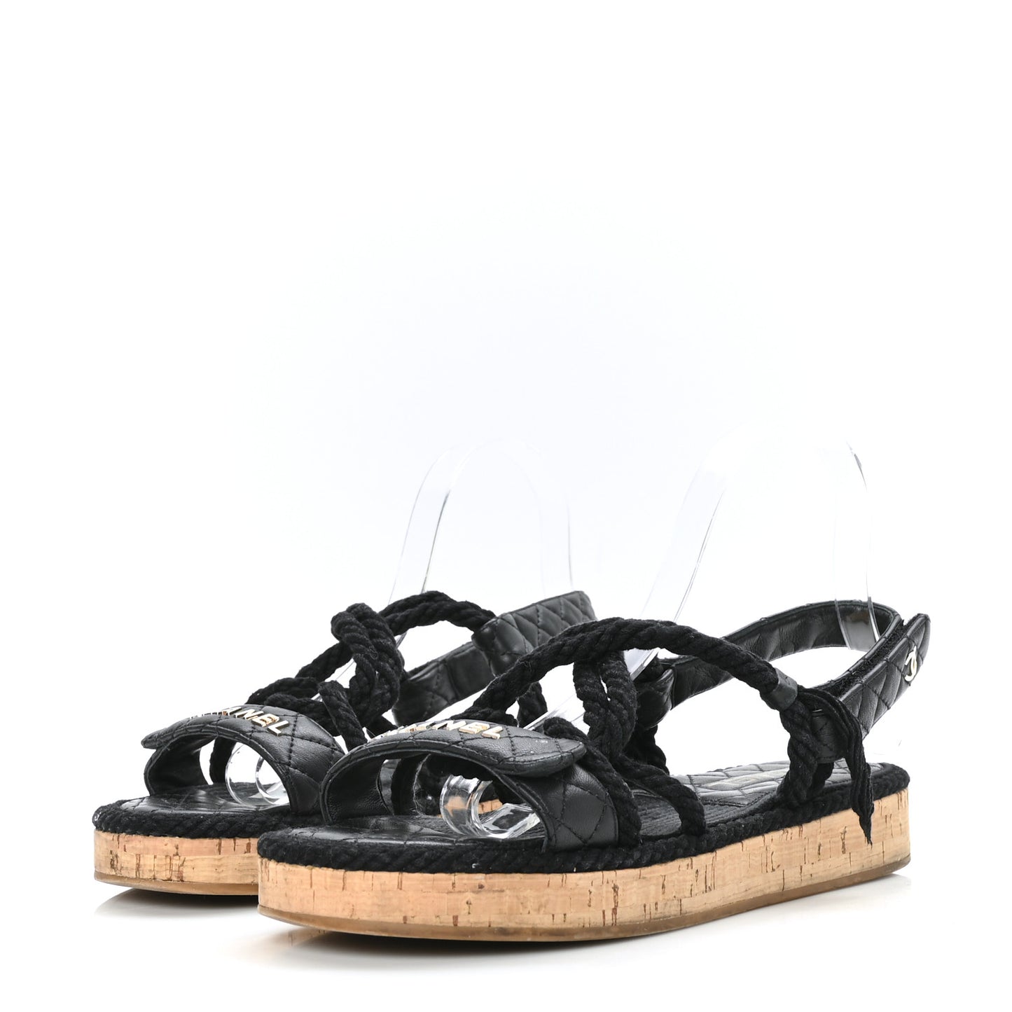 Cord Lambskin Quilted Logo Sandals 40 Black