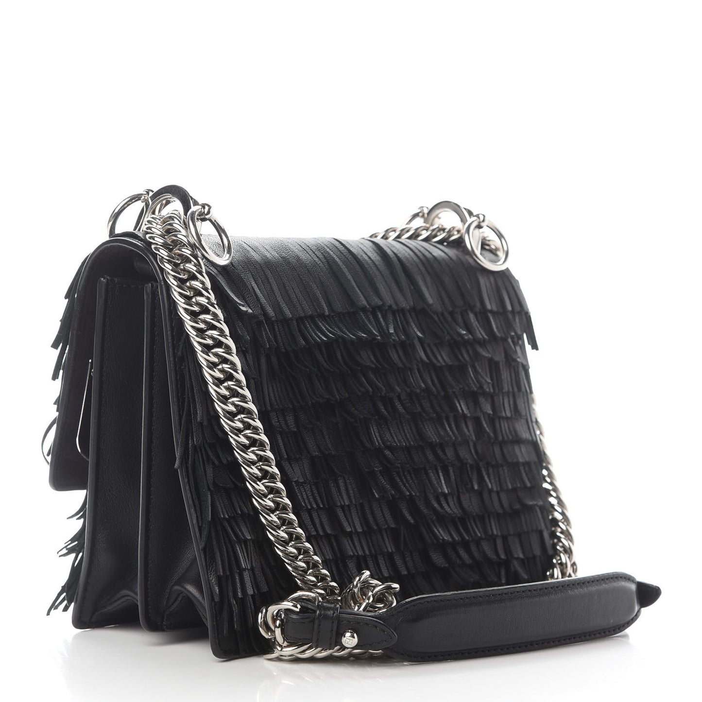Smooth Calfskin Monster Eyes Fringe Studded Small Kan I Shoulder Bag Black