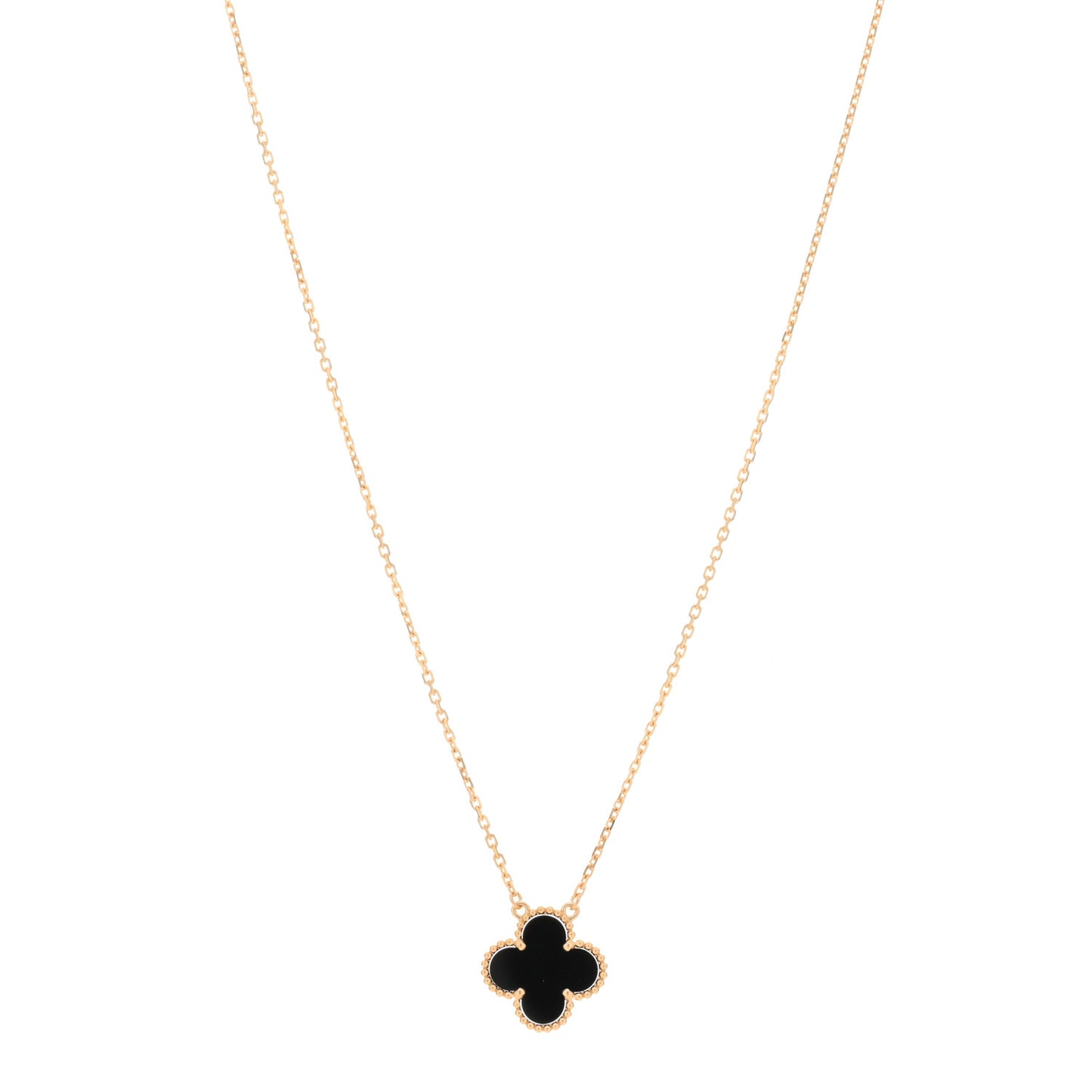 18K Yellow Gold Black Onyx Vintage Alhambra Pendant Necklace