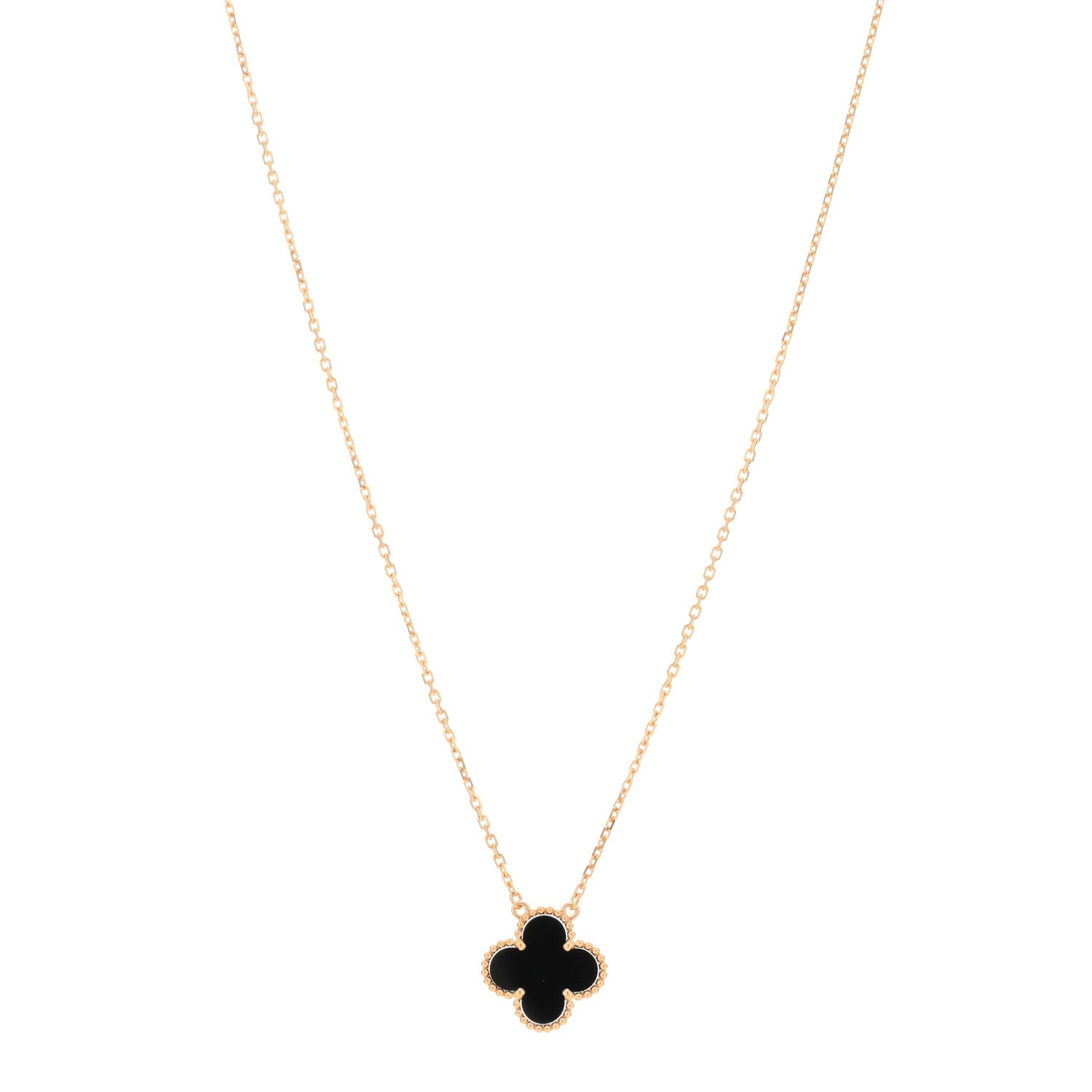 Van Cleef & Arpels 18K Yellow Gold Black Onyx Vintage Alhambra Pendant Necklace 1 of 4