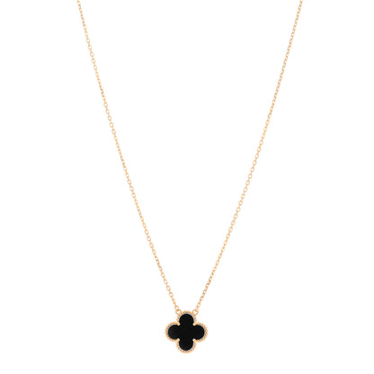 Van Cleef & Arpels 18K Yellow Gold Black Onyx Vintage Alhambra Pendant Necklace 1 of 4