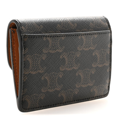 Celine Triomphe Canvas Calfskin Flap Card Holder Tan 3 of 9