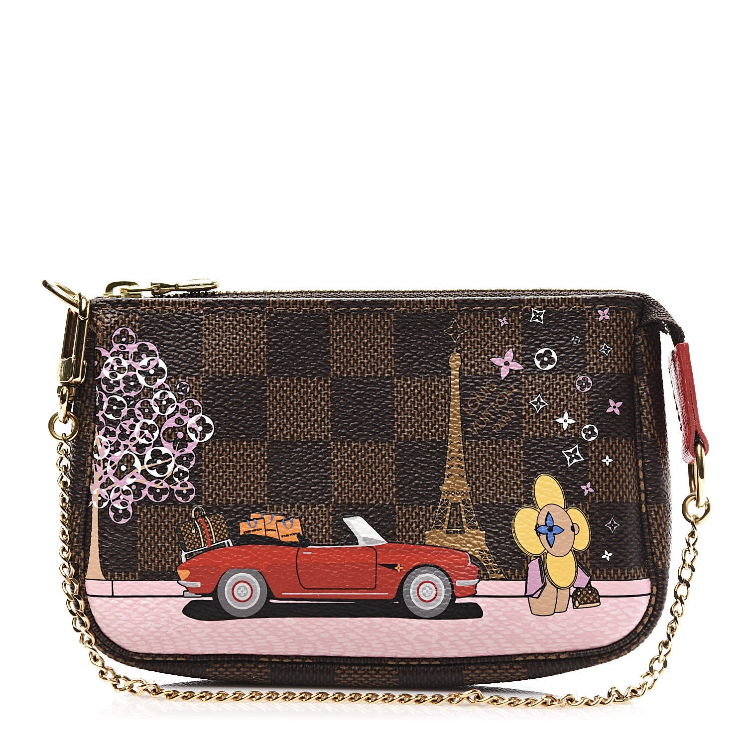 Louis Vuitton Damier Ebene 2019 Christmas Animation Mini Pochette Accessories Red 1 of 8