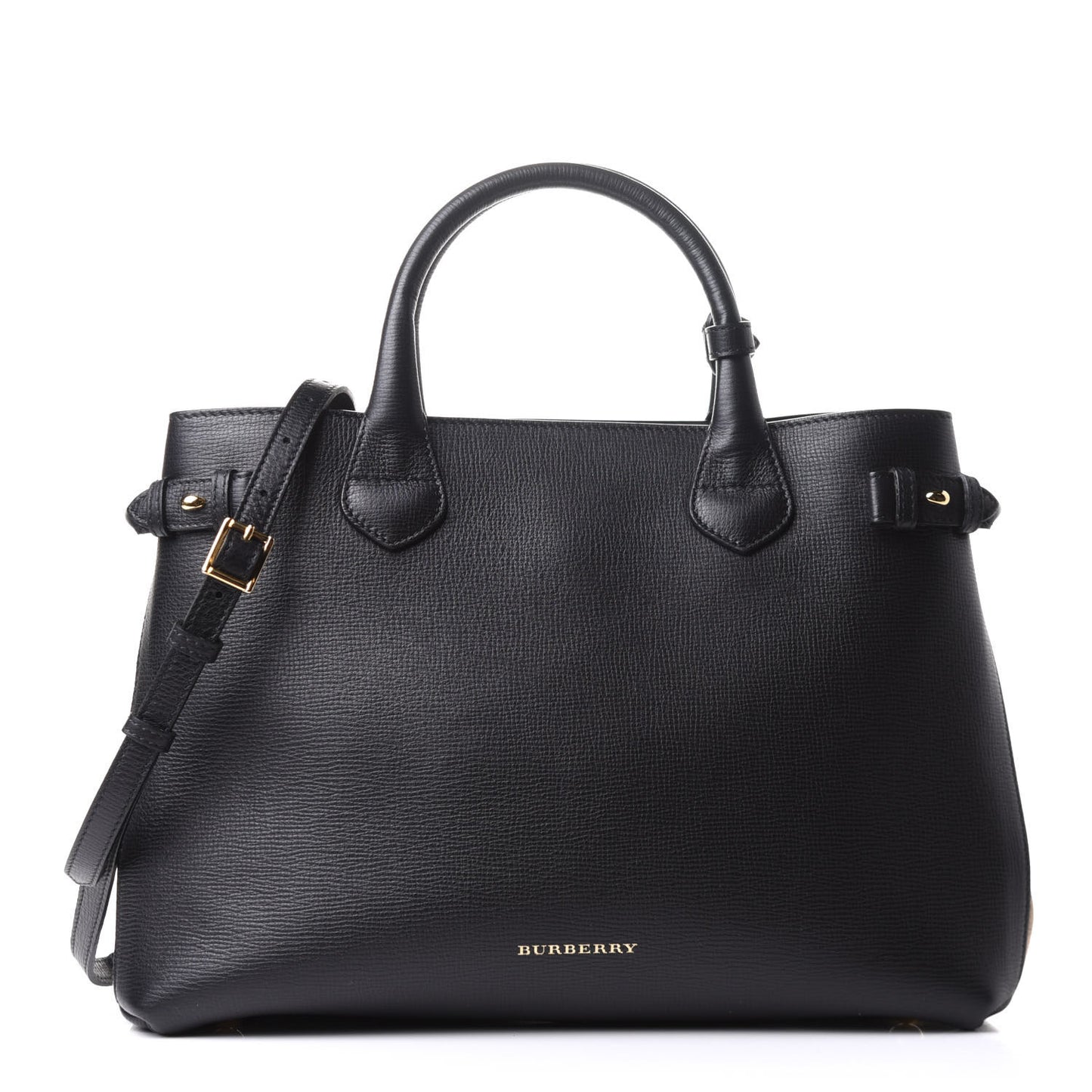 Grainy Calfskin House Check Medium Banner Tote Black