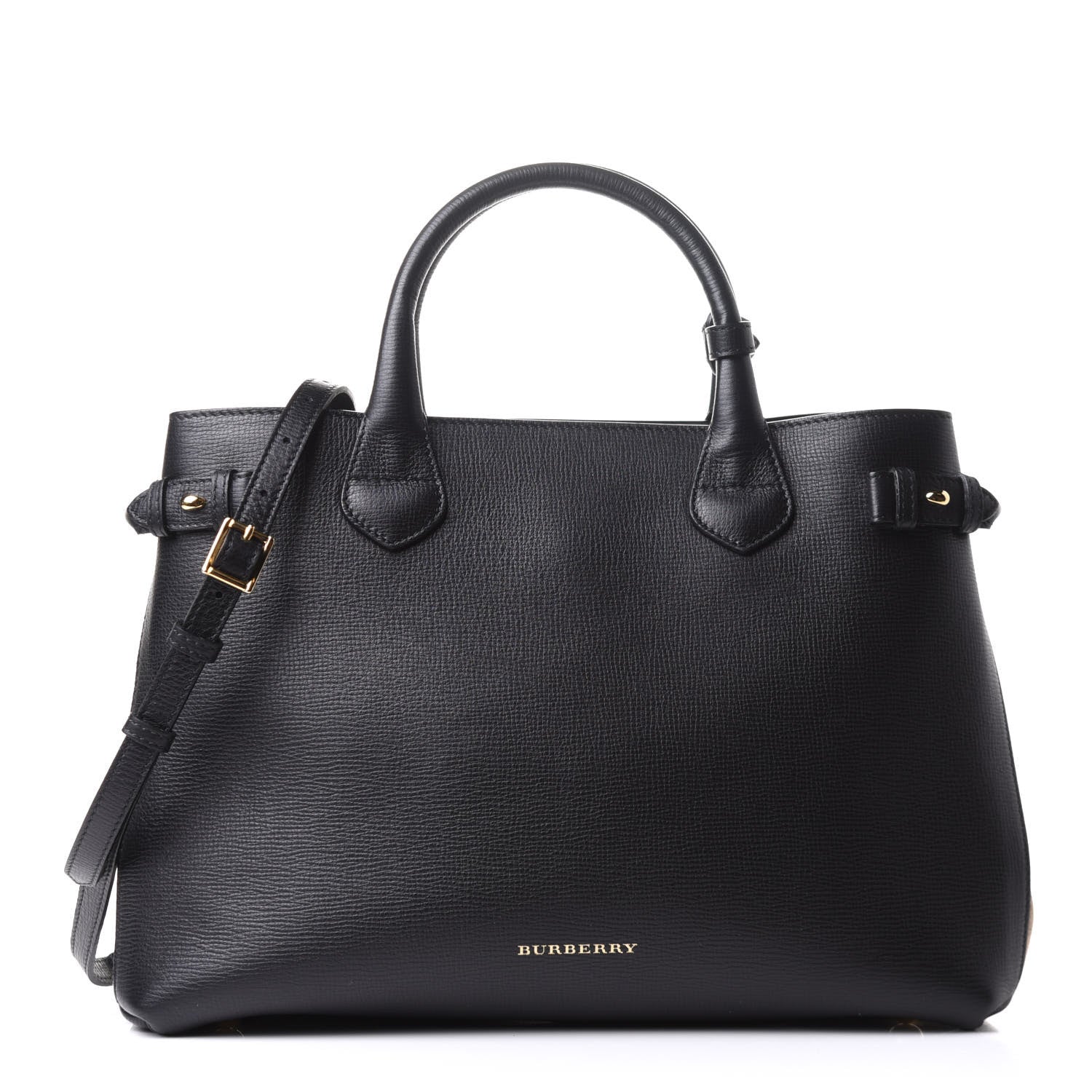 Burberry Grainy Calfskin House Check Medium Banner Tote Black 1 of 12