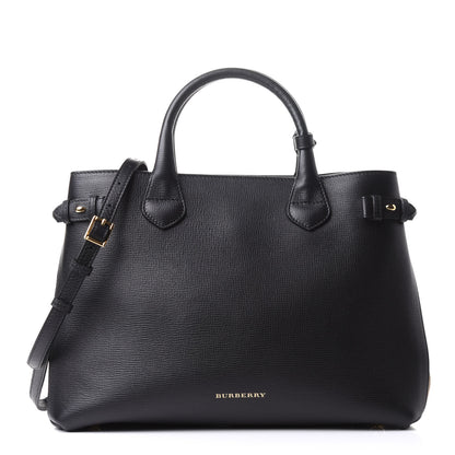 Burberry Grainy Calfskin House Check Medium Banner Tote Black 1 of 12