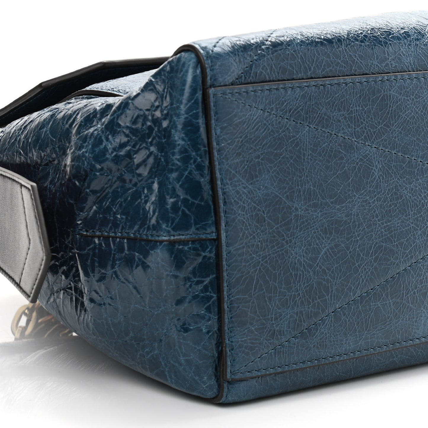 Creased Patent Calfskin Medium ID Flap Oil Blue