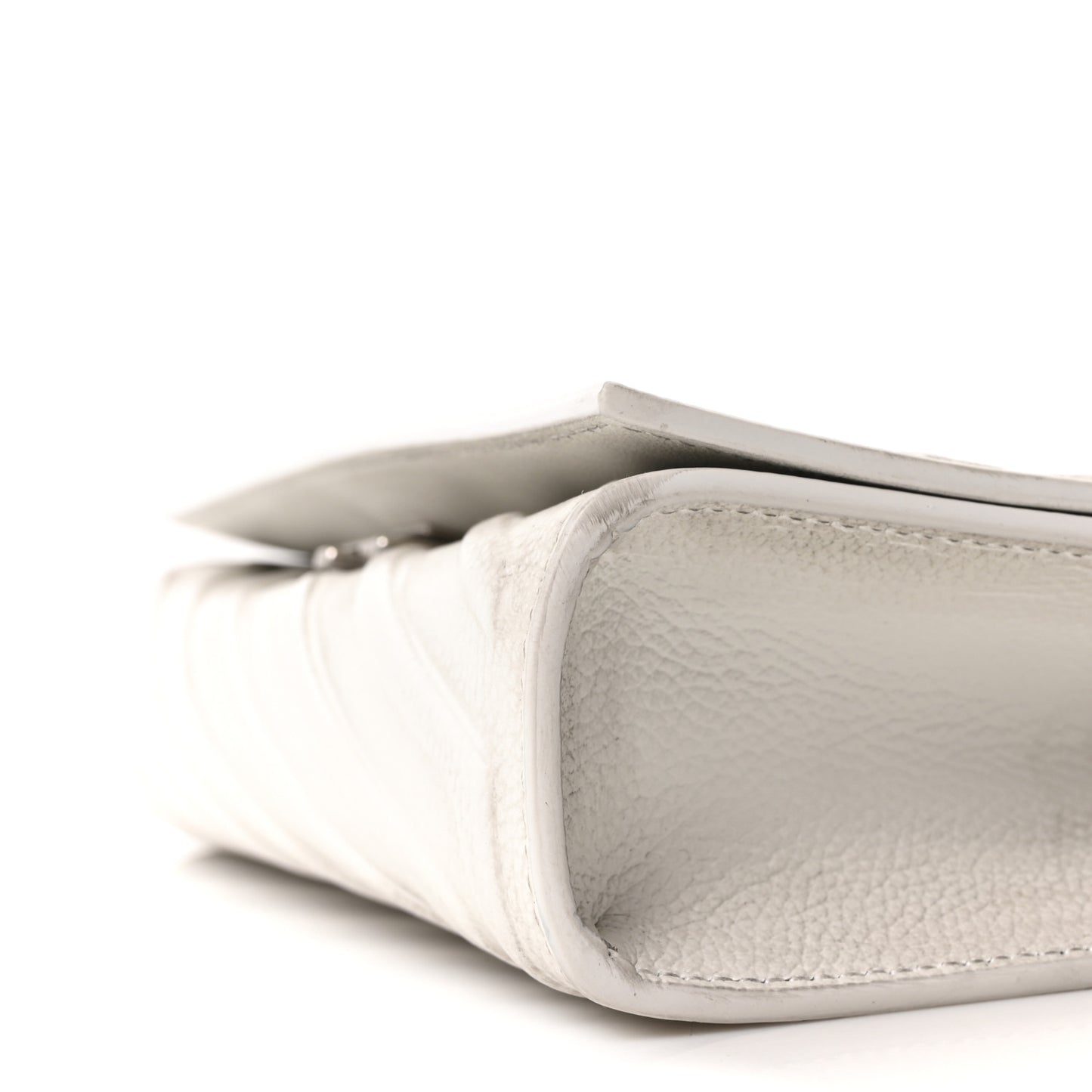 Distressed Grained Calfskin Embossed Car Flap Bag White