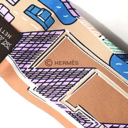 Hermes Silk Pantin City Twilly Beige Bleu Cobalt Vert 3 of 4