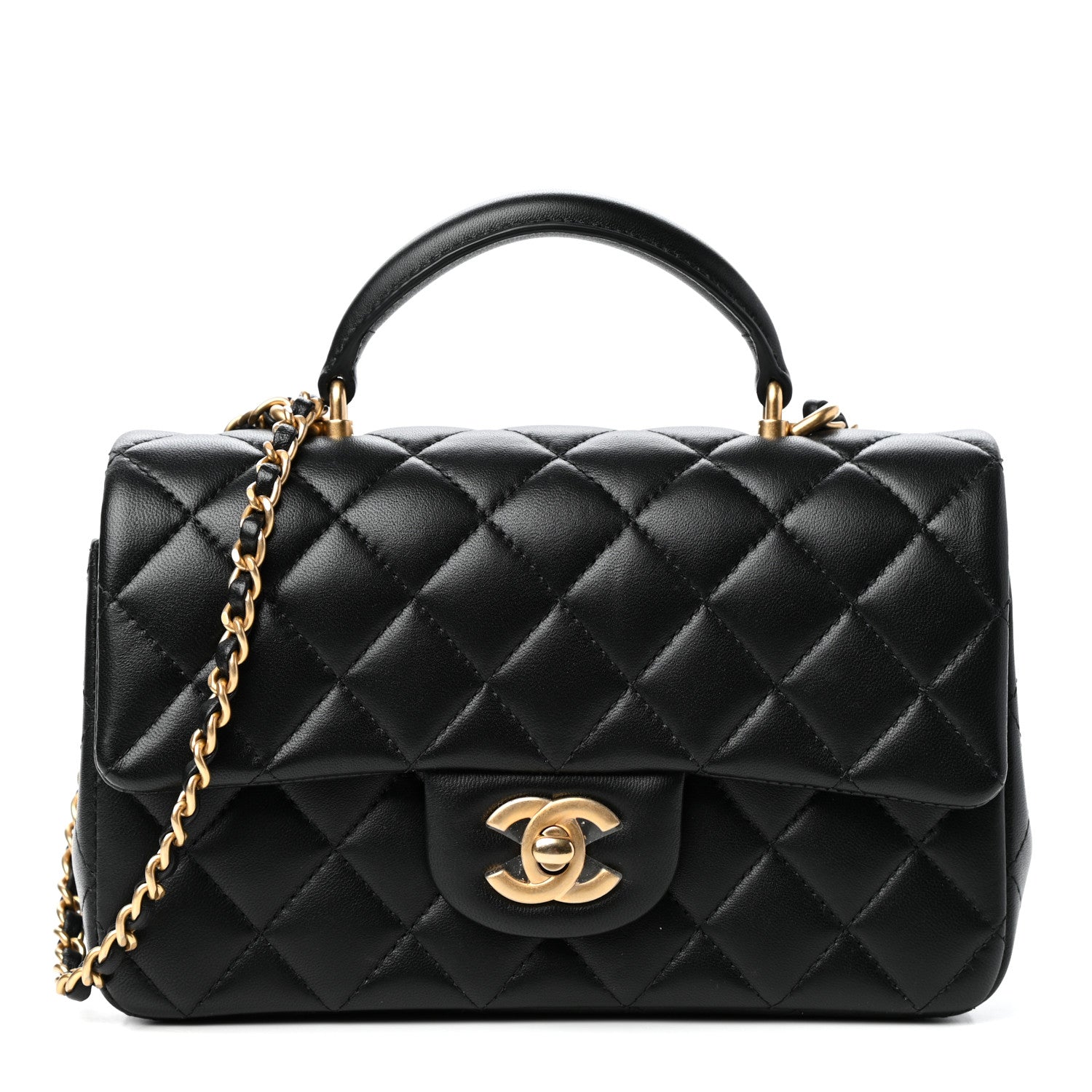 Chanel Lambskin Quilted Mini Top Handle Rectangular Flap Black 1 of 11