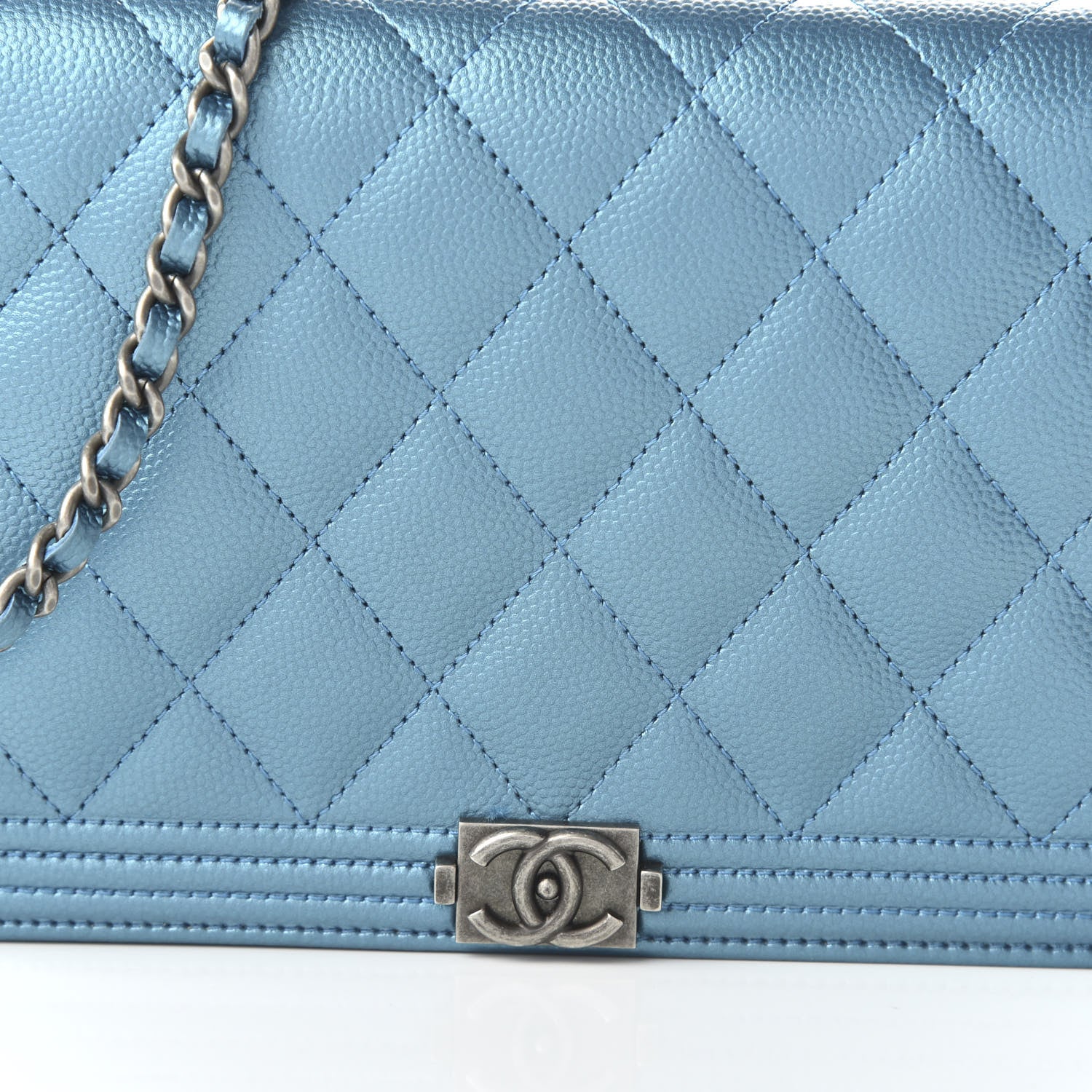 Chanel Metallic Caviar Quilted Boy Wallet On Chain WOC Turquoise 10 of 12