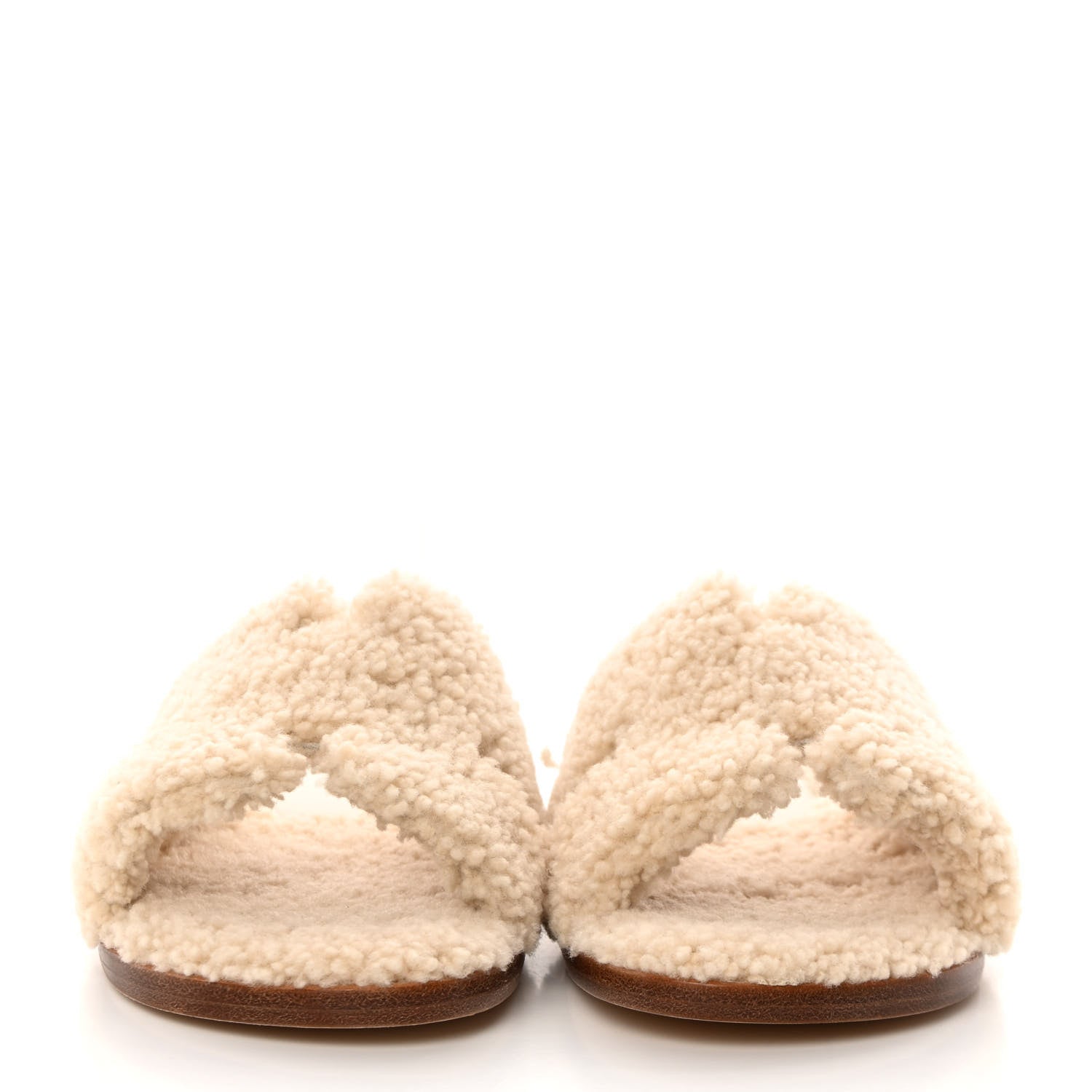 Hermes Shearling Mens Izmir Sandals 41 Ecru 2 of 8