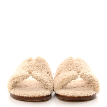 Hermes Shearling Mens Izmir Sandals 41 Ecru 2 of 8
