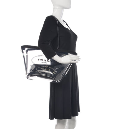 Prada Plexiglass Canapa Shopper Tote Black 2 of 8