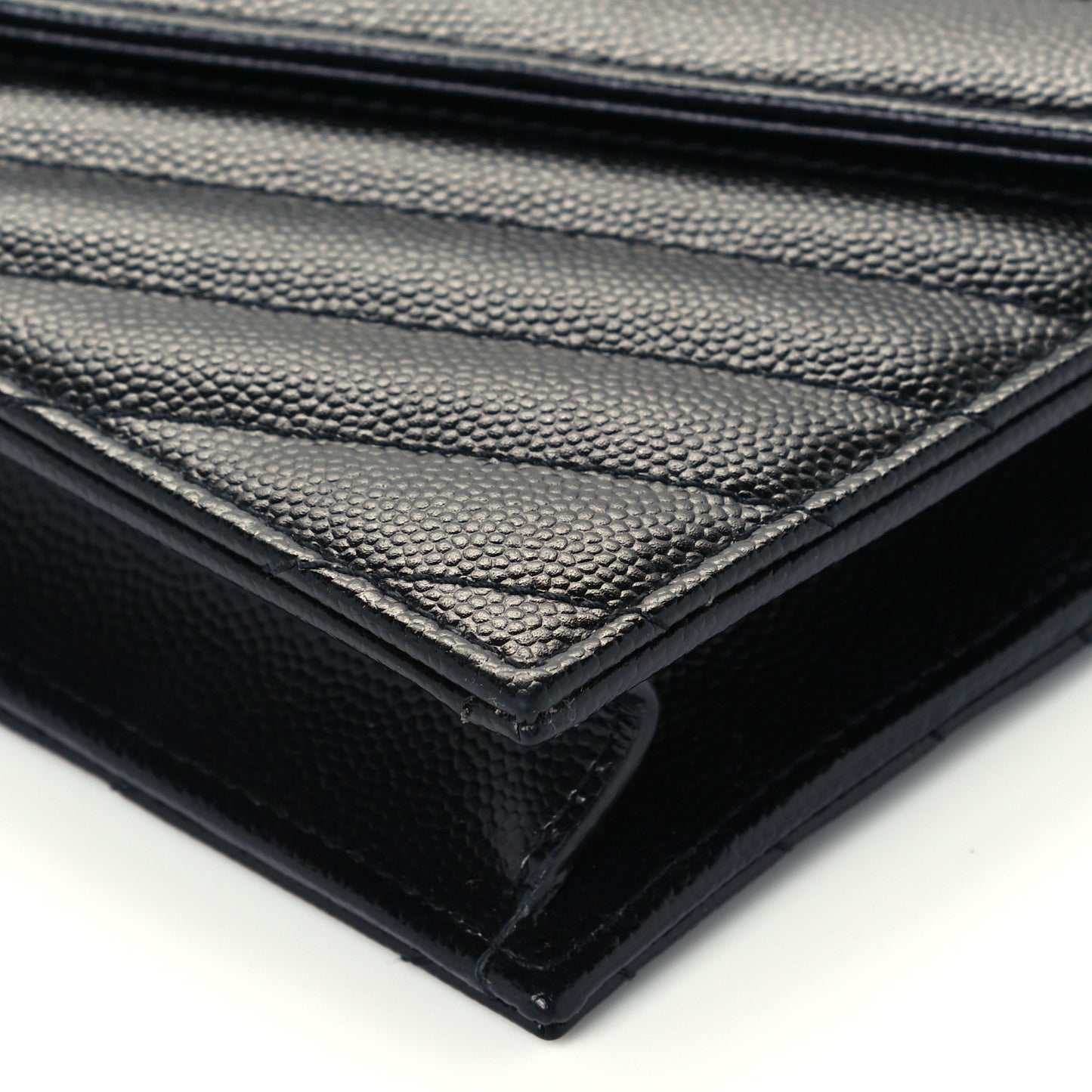 Grain De Poudre Matelasse Chevron Monogram Envelope Chain Wallet Black