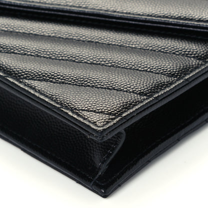 Saint Laurent Grain De Poudre Matelasse Chevron Monogram Envelope Chain Wallet Black 9 of 9