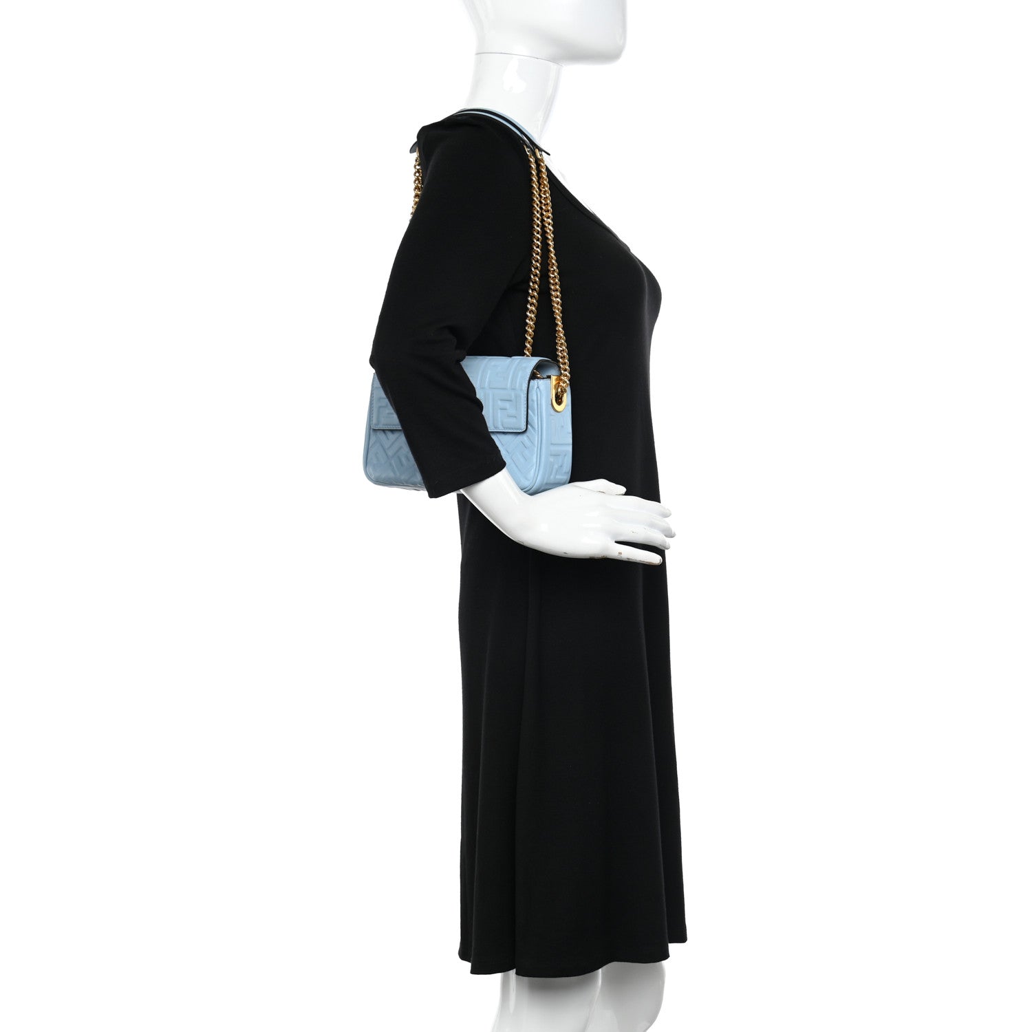 Fendi Nappa Small FF Embossed Midi Chain Baguette Azzurro Baby 2 of 9