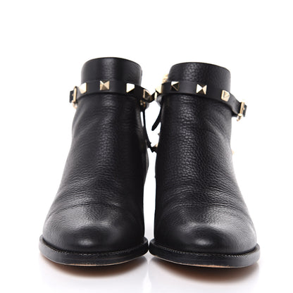 Valentino Garavani Grained Calfskin Rockstud Single Buckle 35mm Cowboy Ankle Boots 35 Black 2 of 10
