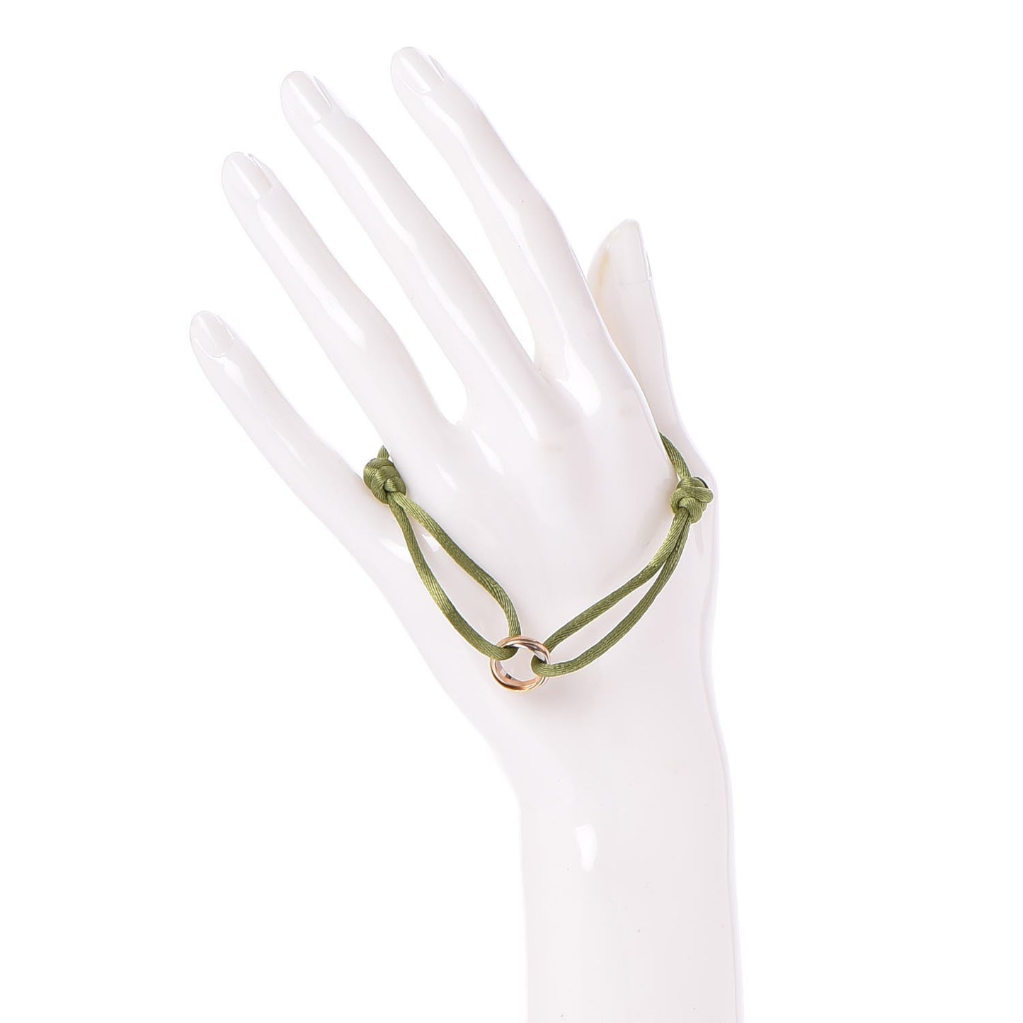 18K Pink Yellow White Gold Trinity Adjustable Cord Bracelet Green