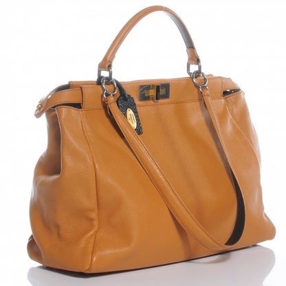 Fendi Goatskin Zucca Large Peekaboo Iconic Satchel Ocra Tobacco Moro 3 of 9