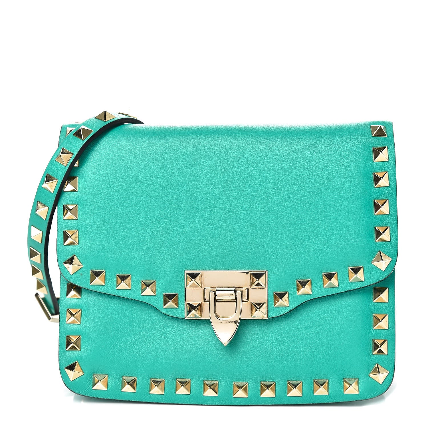 Valentino Garavani Vitello Small Rockstud Shoulder Flap Messenger Bag Opaline Green 1 of 12