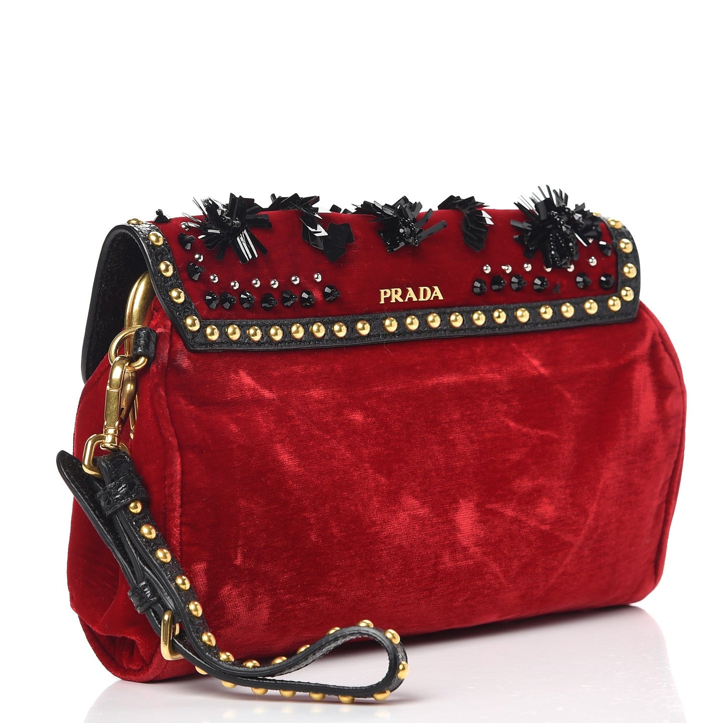 Velvet Embellished Clutch Rosso