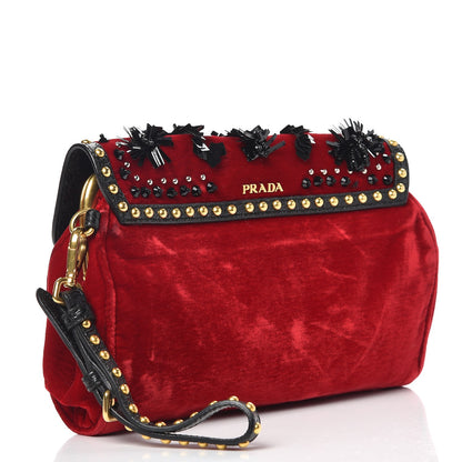 Prada Velvet Embellished Clutch Rosso 3 of 5