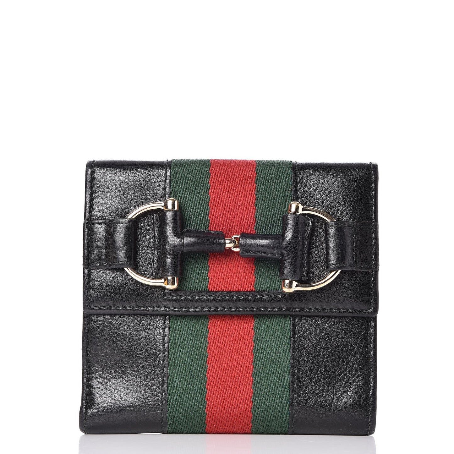 Calfskin Web Horsebit French Flap Wallet Black
