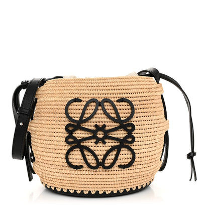 Loewe X PAULA'S IBIZA Raffia Calfskin Beehive Basket Tote Bag Natural Black 1 of 10