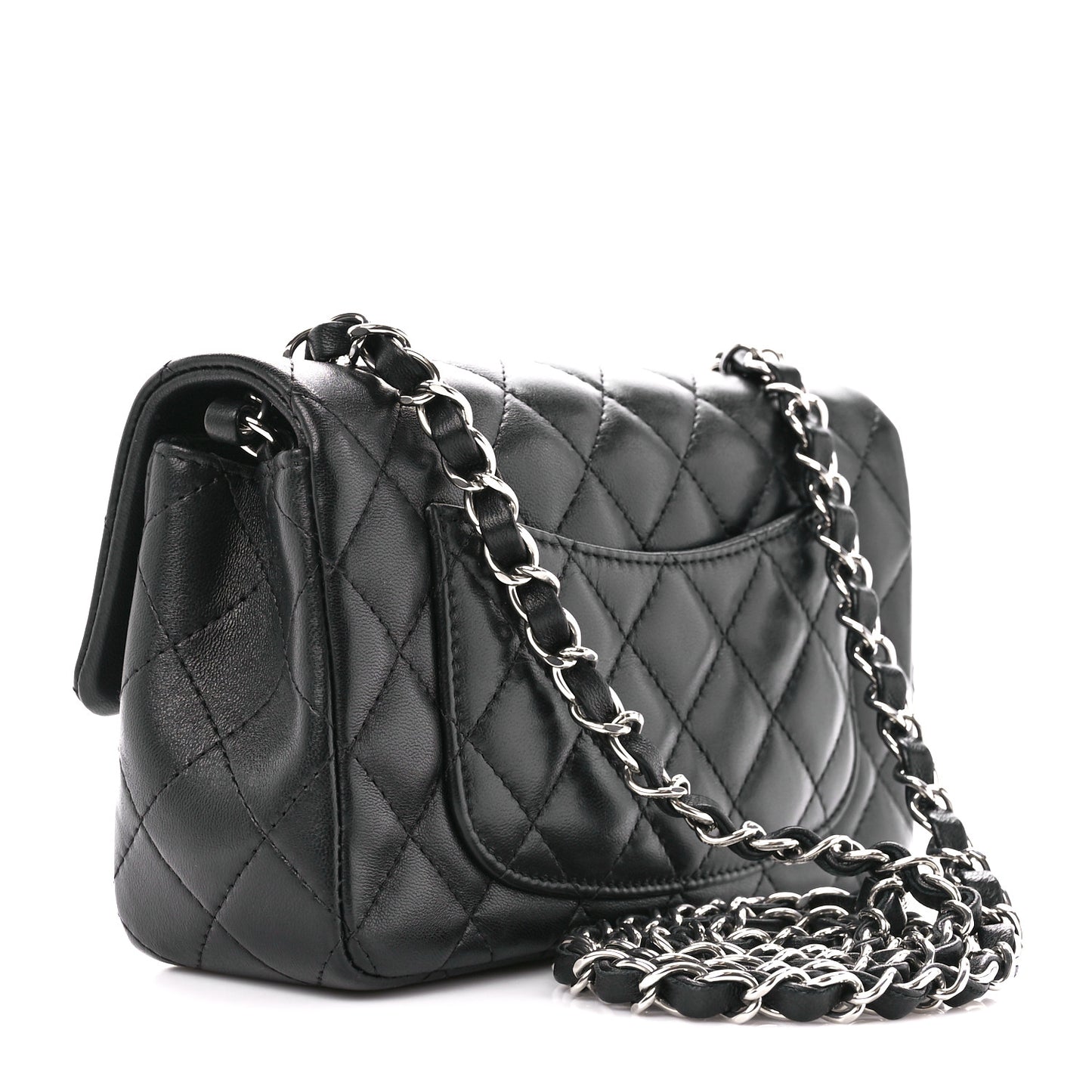 Lambskin Quilted Mini Rectangular Flap Black