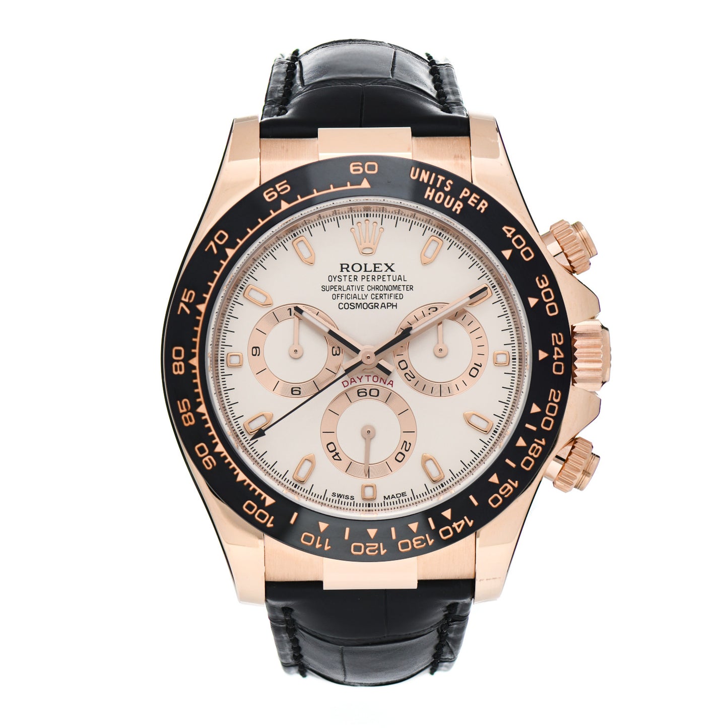 18K Everose Gold Alligator 40mm Daytona Oyster Perpetual Watch Ivory 116515