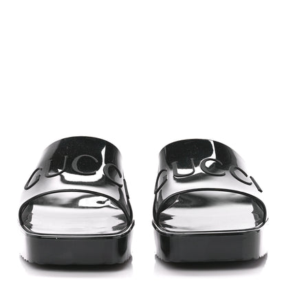 Gucci Rubber Gucci Logo Womens Platform 20/60mm Slide Sandals 38 Black 2 of 9