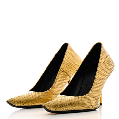 Balenciaga Metallic Calfskin Snakeskin Embossed Essex 110mm Pumps 36 Gold 3 of 11