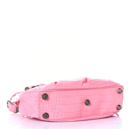 Balenciaga Extra Supple Calfskin Crocodile Embossed Small Le Cagole Shoulder Bag Sweet Pink 4 of 9