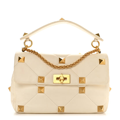 Valentino Garavani Nappa Large Roman Stud Shoulder Bag Ivory 1 of 12