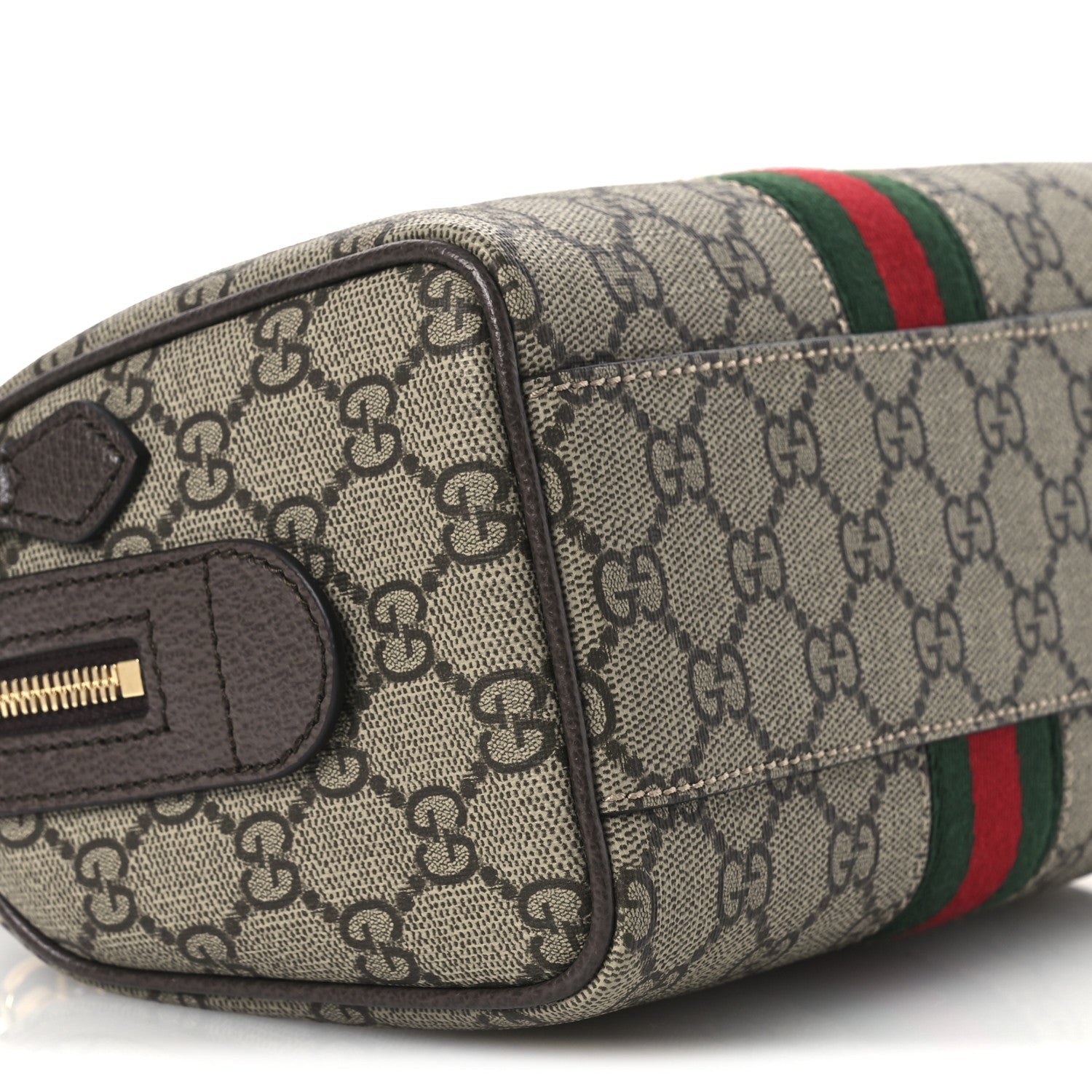 Gucci GG Supreme Monogram Textured Dollar Calfskin Web Mini Ophidia Top Handle Bag Beige Ebony New Acero 9 of 10
