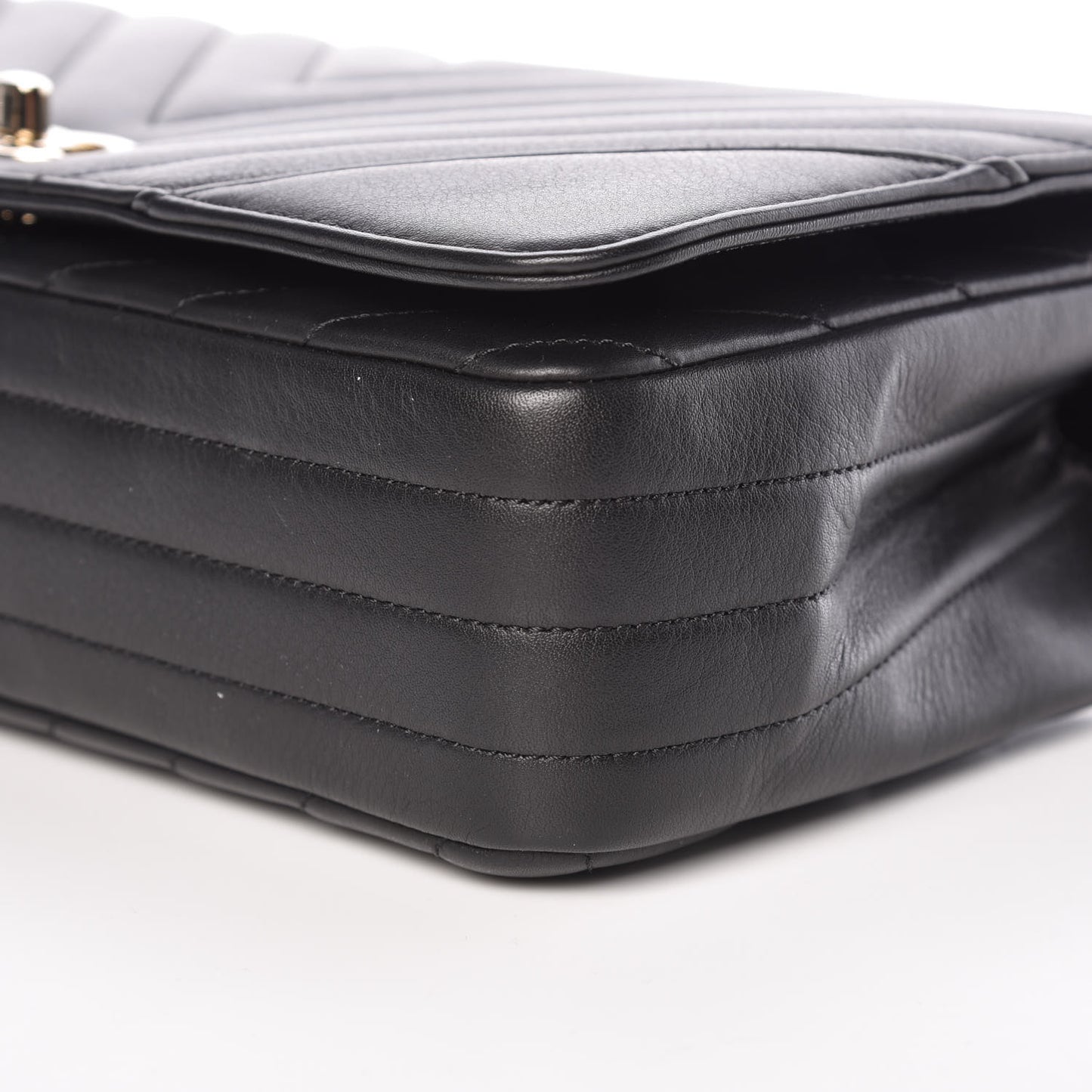 Calfskin Chevron Quilted Large Statement Flap Black