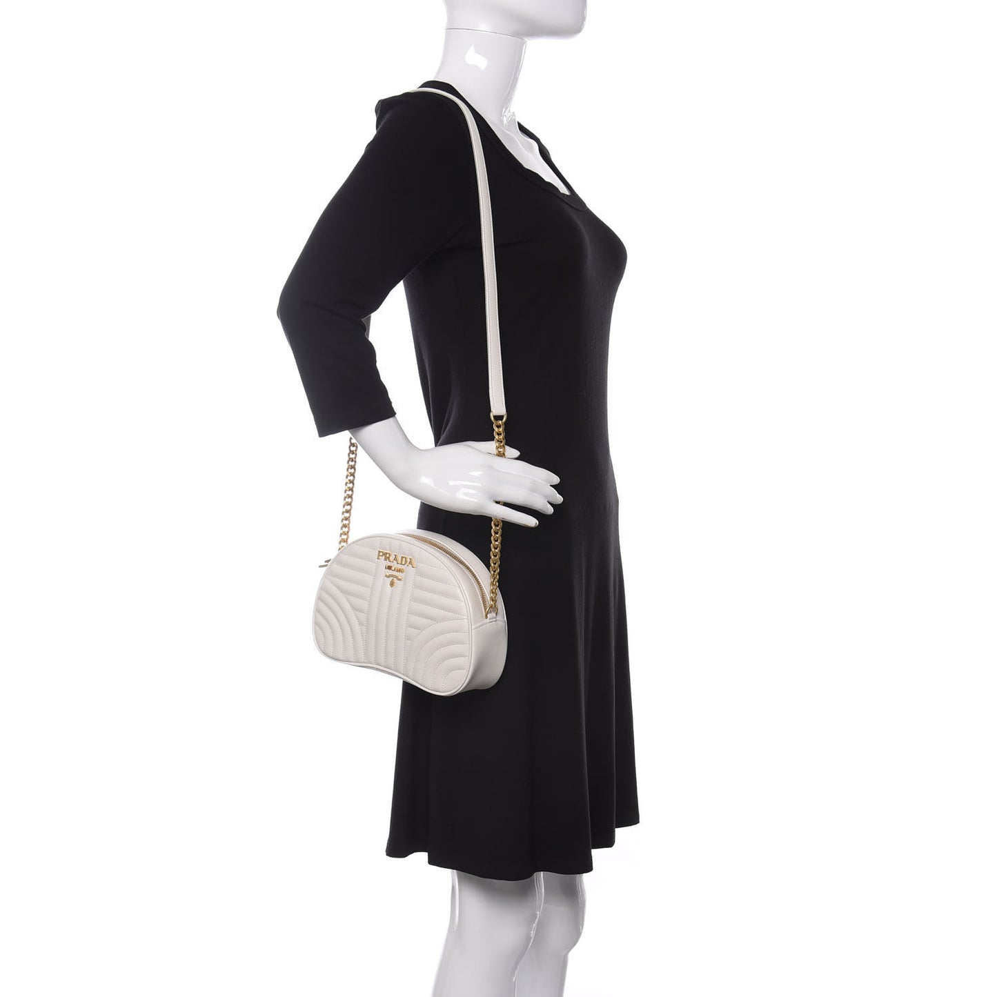 Soft Calfskin Impunture Diagramme Dome Crossbody Bag White