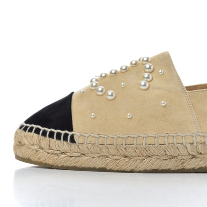 Chanel Suede Pearl CC Espadrilles 38 Beige Black 9 of 11