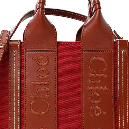 Chloe Cotton Calfskin Small Woody Ribbon Tote With Strap Dark Red 8 of 13