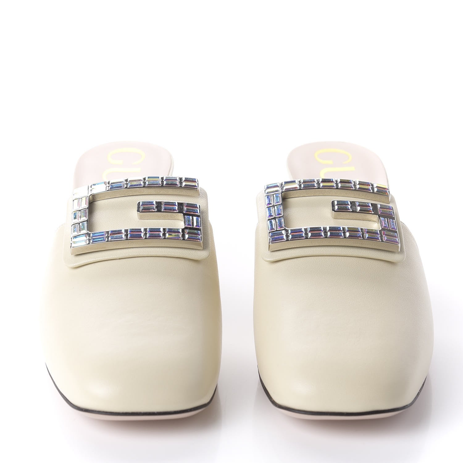 Gucci Malaga Kid Crystal Square G Madelyn Mules 39.5 Vintage White 2 of 9