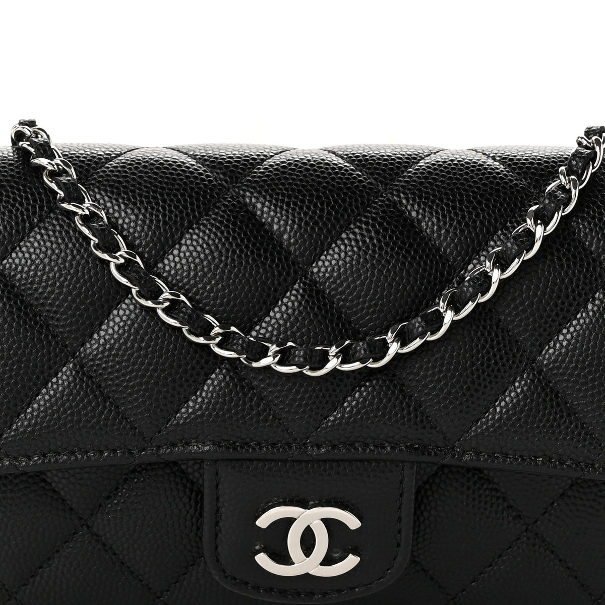 Caviar Quilted Glasses Case With Chain Black